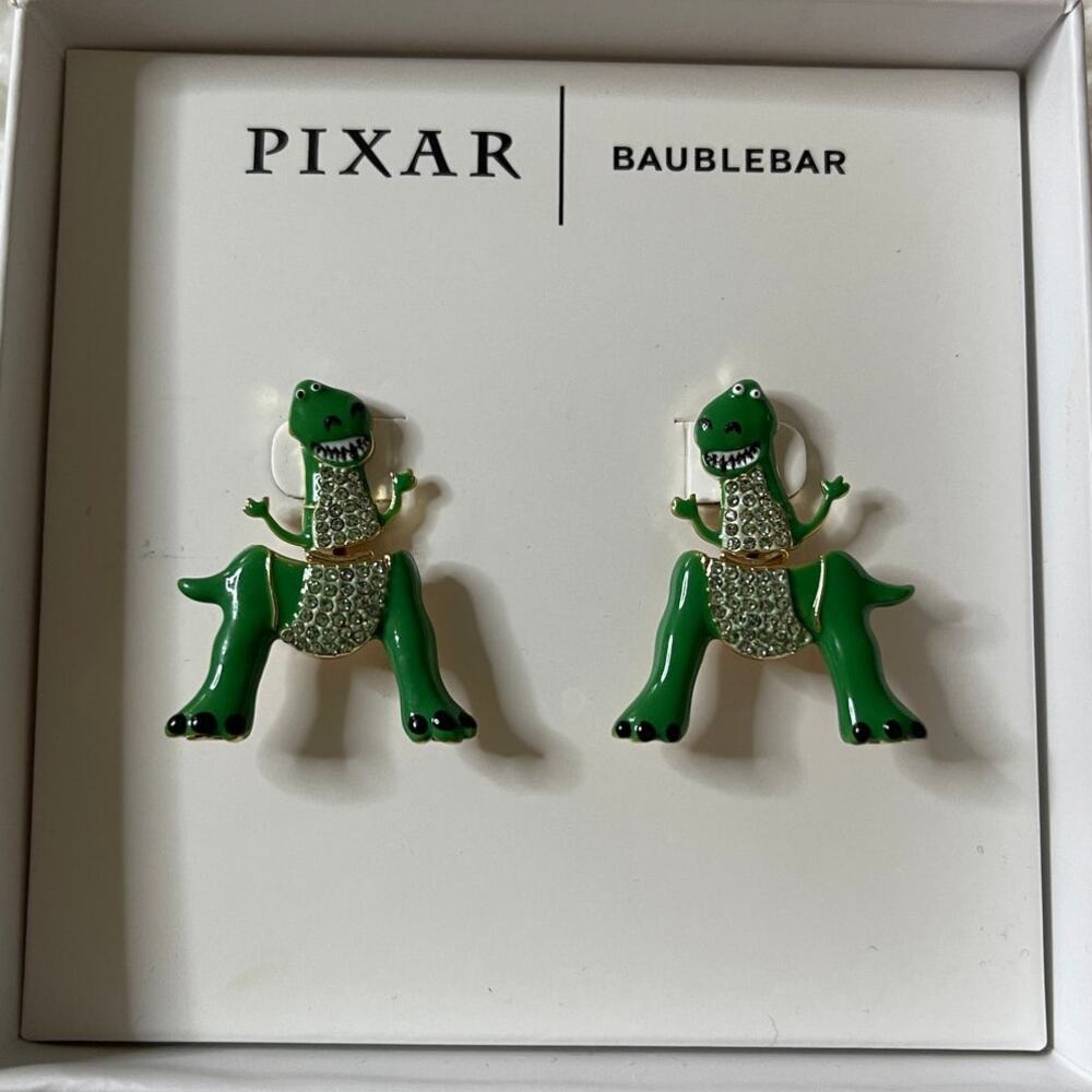 Disney Pixar Baublebar Toy Story Rex Earrings NEW Green Gold Trex Dinosaur